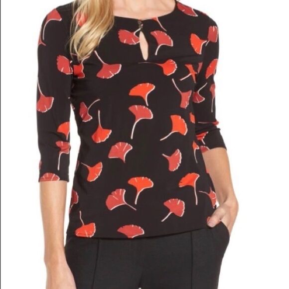 Boss Hugo Boss Black & Red Floral 3/4 Sleeve Blouse - Picture 1 of 7